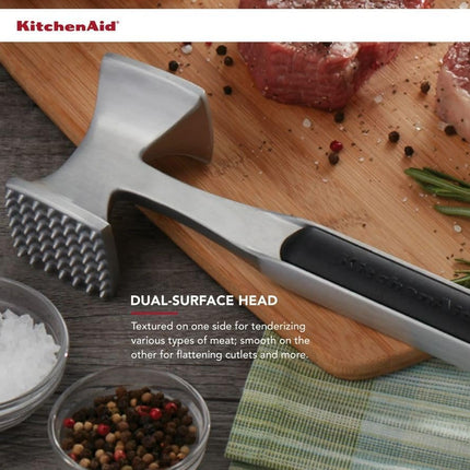 Kitchenaid Gourmet Multi Sided Meat Tenderizer for Pounding Meats, Nuts, Shellfish, Ect, Hang Hole for Easy Storage, Hand Wash, One Size, Black