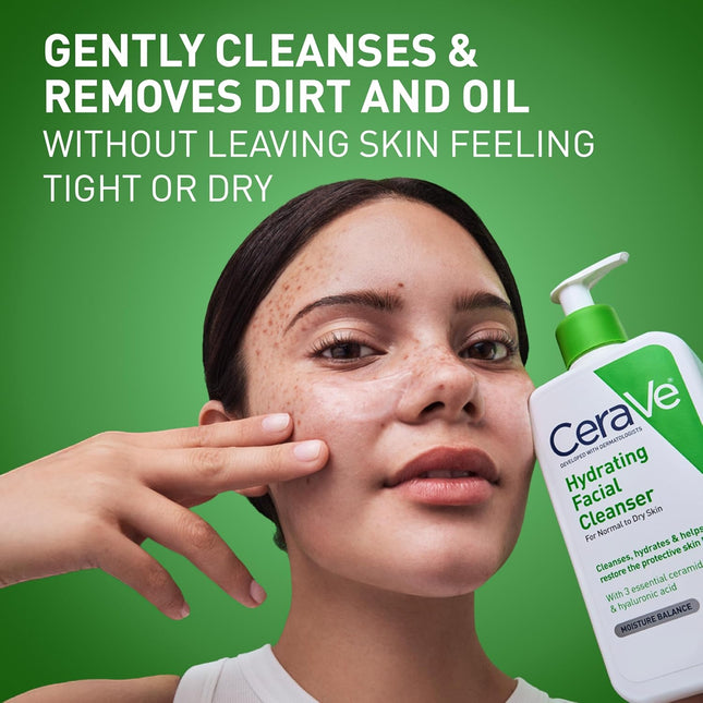 Hydrating Facial Cleanser, Moisturizing Face Wash for Dry Skin, Hyaluronic Acid + Ceramides + Glycerin, Hydrating Cleanser for Normal to Dry Skin, National Eczema Association Certified, 16 Oz