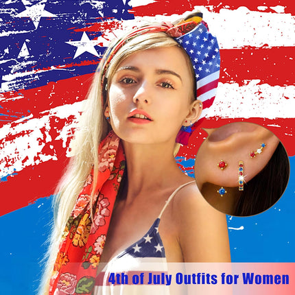 3 Pairs Dainty Small 4Th of July Earrings for Women Trendy, Birthstone Stud Huggie Hoop Jacket Stack for Cartilage Helix, Gold Plated Hypoallergenic Cute Women Fashion Accessories Western Jewelry Gifts