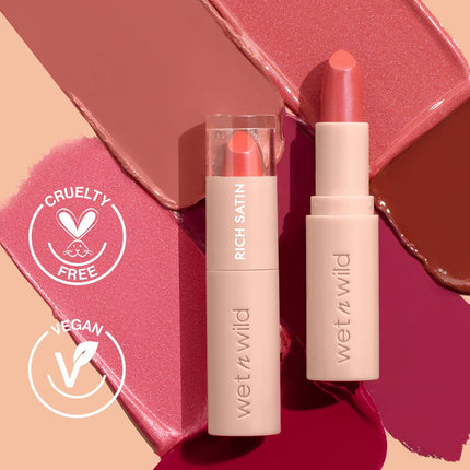 Mega Last Rich Satin Lip Color, Rich Creamy Color with Satin Finish, Infused with Vitamin E & Moisturizing Argan Oil, Lightweight, Silky-Smooth, Vegan & Cruelty-Free - Hush Lil' Beige