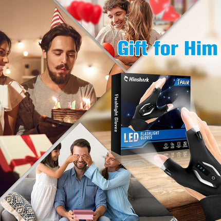 Gifts for Men LED Flashlight Gloves, Anniversary Birthday Gifts for Men Dad Him Husband Boyfriend, Dad Gifts for Fishing Auto Repair, Camping Essentials Cool Gadgets Tools for Men