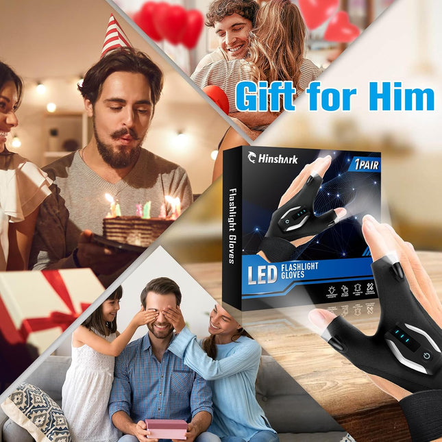 Gifts for Men LED Flashlight Gloves, Anniversary Birthday Gifts for Men Dad Him Husband Boyfriend, Dad Gifts for Fishing Auto Repair, Camping Essentials Cool Gadgets Tools for Men
