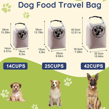 Pet Food Storage Bag for Travel - Transparent Leak-Proof Dog Food Container with Roll-Top Closure, Keeps Kibble Fresh for Camping Trip, Dog Boarding, Weekend Getaways (14 Cups)