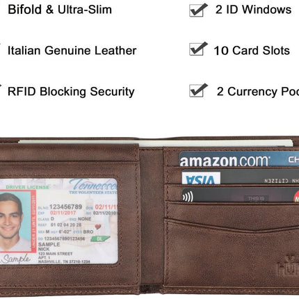 Wallet for Men-Genuine Leather RFID Blocking Bifold Stylish Wallet with 2 ID Window
