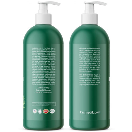 Tea Tree Body Wash Maxtherapy with Eucalyptus, Aloe & 100% Tea Tree Oil for Skin, Cleans, Soothes and Refreshes Sensitive, Itchy Skin, Body & Foot Soap for Men & Women, 2-Pack