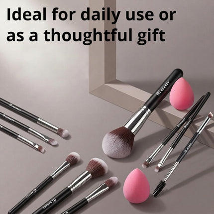 Makeup Brushes Set, Professional Foundation Eyeshadow Concealer Blush Powder Bronzer Applicator, 2 Blender Sponge with Beauty Paper Case