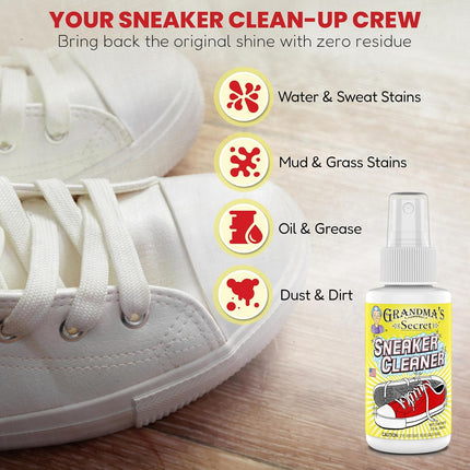 Shoe Cleaner - Stain Remover Spray for Rubber, Canvas and Leather - Removes Dirt, Grime and Grass - Sneakers Cleaner for Outdoor Shoes, Slippers and Moccasins - 3 Ounce