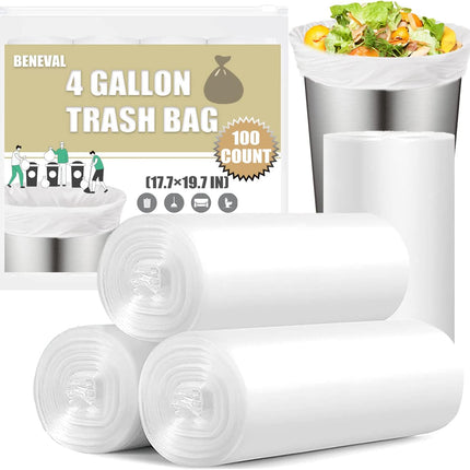 Small Trash Bags 4 Gallon - 100 Count 4 Gallon Trash Bag, Small Garbage Bags for Office Bedroom Bathroom Trash Bags, White 4 Gal Small Trash Can Liners