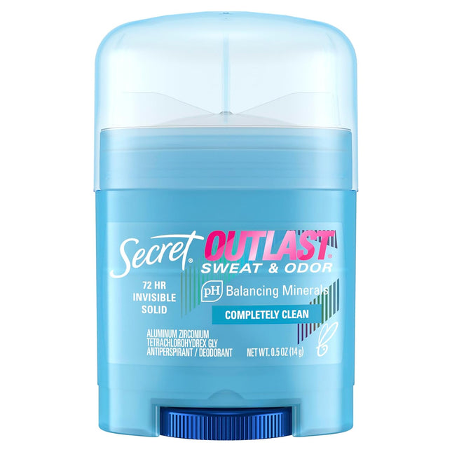 Outlast Antiperspirant Deodorant for Women, 72Hr Sweat & Odor Protection, PH Balancing Minerals, Invisible Solid, Completely Clean Scent, Travel Size, 0.5 Oz