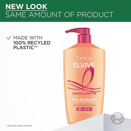 L'Oreal Paris Elvive Dream Lengths Super Detangling Conditioner with Fine Castor Oil and Vitamins B3 and B5 for Long, Damaged Hair, Instantly Detangles to Reduce Breakage with System, 28 Fl Ounce