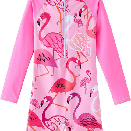 Girls Long Sleeve Rash Guard One Piece Swimsuits with UV Protection Sunsuit