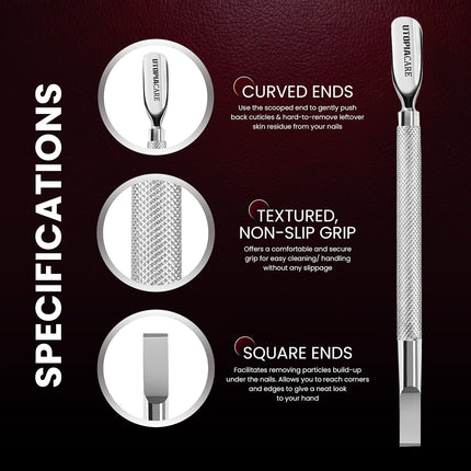 Cuticle Pusher Tool & Spoon Nail Cleaner, Professional Stainless Steel Cuticle Remover & Cutter, Durable Manicure & Pedicure Tool for Finger & Toenails, Silver
