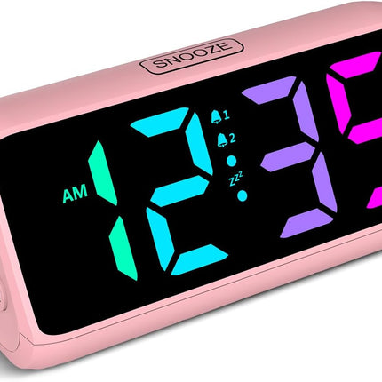 Loud Alarm Clock for Heavy Sleepers, RGB Alarm Clocks for Bedrooms Seniors Kids, Plug in Digital Clock with 5 Dimmers, 2 Alarms, 4 Volumes and Snooze