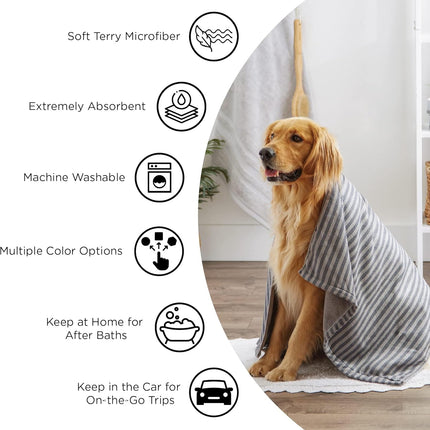 Pet Grooming Towel Collection Absorbent Microfiber X-Large, 41X23.5", Embroidered Gray