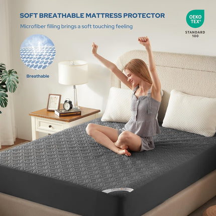 Waterproof Mattress Protector, Queen Size Mattress Pad Noiseless with Deep Pocket 6"-18" Depth, Soft Breathable Dirt-Proof Bed Mattress Cover Washable for Home, Bedroom, Hotel (Gray)