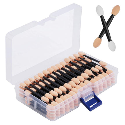 120PCS Disposable Dual Sides Eye Shadow Sponge Applicators with Container, 2.44' Length Eyeshadow Brushes Makeup Applicator Black