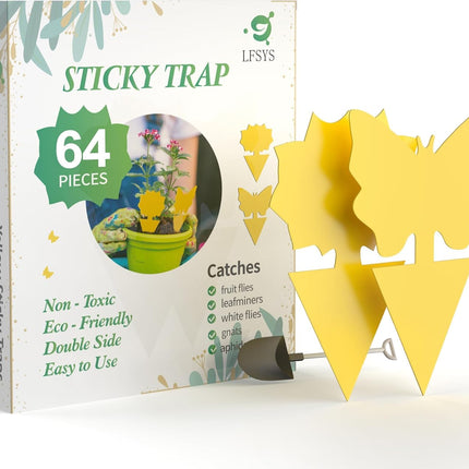 64 Pcs Sticky Traps for Gnat, Yellow Sticky Fruit Fly Traps for Indoors Plants, Indoor Safe for Gnat, Fruit Fly, White Fly, Aphid, Leaf Miner