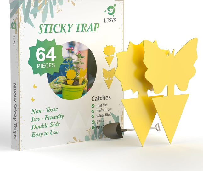 64 Pcs Sticky Traps for Gnat, Yellow Sticky Fruit Fly Traps for Indoors Plants, Indoor Safe for Gnat, Fruit Fly, White Fly, Aphid, Leaf Miner