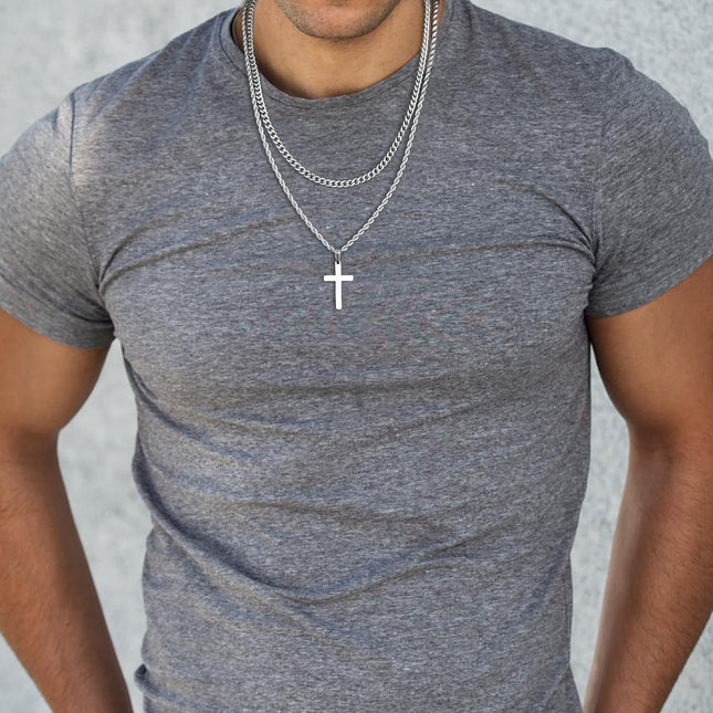Cross Necklace for Men, Gold Black Silver Mens Cross Necklaces Stainless Steel Cross Pendant Necklace Simple Jewelry Gifts Cross Chain Necklaces for Men