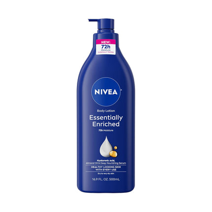 Essentially Enriched Body Lotion for Very Dry Skin with Hyaluronic Acid, Almond Oil and Deep Nourishing Serum, 72-Hour Body Moisturizer, 16.9 Fl Oz Pump Bottle