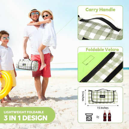 Extra Large Picnic Outdoor Blanket, 80''X80'' Waterproof Foldable Blankets Gingham Picnic Mat for Beach, Camping Grass Lawn Park Accessories Cute Couple Gifts Ideas Wedding Registry(Green White)