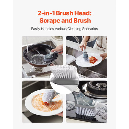 Transform Your Dishwashing Routine with Our Soap Dispensing Kitchen Scrub Brushes – 3 Brush Heads for Effortless Cleaning of Pots, Pans, and More!