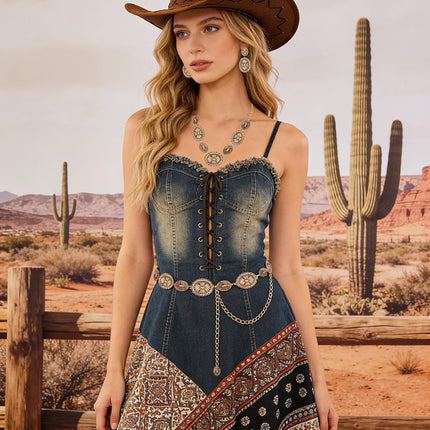 Western Metal Concho Belt for Women Cowgirl Chain Belts for Dresses Jeans Country Concert Outfit