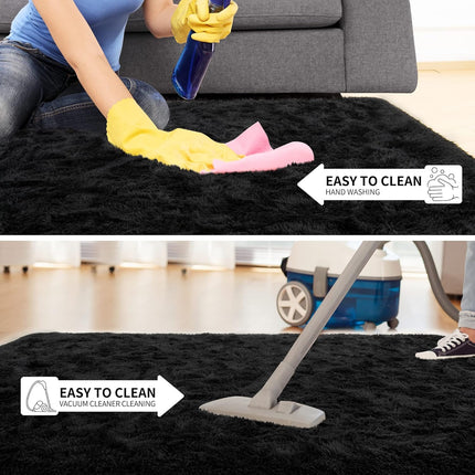 Super Soft Fluffy Rug for Bedroom, Modern Shaggy Fuzzy Kids Rugs for Living Room, Plush Indoor Nursery Home Decor Dorm Carpet with Non-Slip Bottom, Black, 4 X 6 Feet