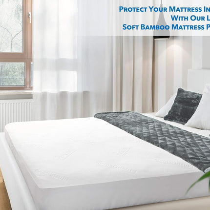 Bamboo Waterproof Mattress Protector, Queen Size, Ultra Soft | Breathable, Noiseless, Hypoallergenic, Washable, 60X80" up to 18" Deep, Viscose Derived from Bamboo Mattress Cover, White