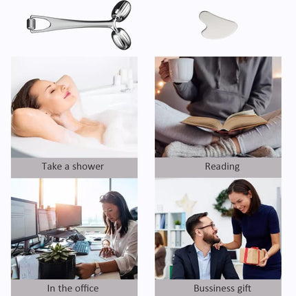 Gua Sha Facial Tools and Face Roller Set, Facial Massage Tool for Women’S Skincare Routine,Cooling Stainless Steel Face Sculpting Eyes Roller Guasha for Daily Use or Self-Care Gift for Women