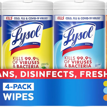Disinfecting Wipes, All Purpose Cleaner, Multi-Surface Antibacterial Cleaning Wipes, Household Cleaning Supplies, Dorm Essentials, Lemon + Mango & Hibiscus + Crisp Linen Scent, 80 Ct. (4 Pack)