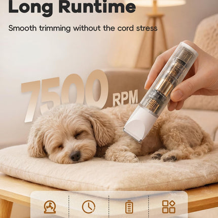 Dog Clippers Grooming Kit Hair Clipper-Low Noise Paw Trimmer- Rechargeable - Cordless Quiet Nail Grinder Shaver for Cats and Other Pets