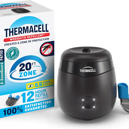 E-Zoneguard Patio Rechargeable Mosquito Repeller with 20-Foot Zone of Scientifically Proven Outdoor Protection; 5.5-Hr Battery; 12-Hr Refill; Bug Spray Alternative; Deet-Free; Black