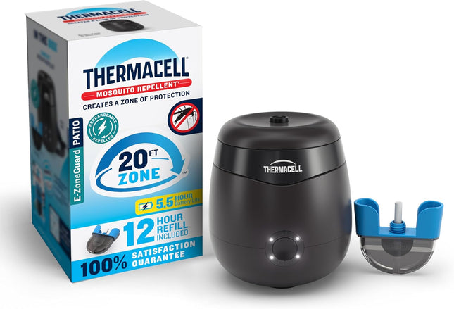 E-Zoneguard Patio Rechargeable Mosquito Repeller with 20-Foot Zone of Scientifically Proven Outdoor Protection; 5.5-Hr Battery; 12-Hr Refill; Bug Spray Alternative; Deet-Free; Black