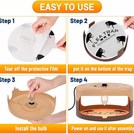 2 Pack Flea Traps for inside Your Home, Indoor Flea Light Trap with 8 Sticky Pads & 4 Replacement Bulbs, Indoor Flea Trap Sticky Insect Catcher for Fleas, Moths & Gnats