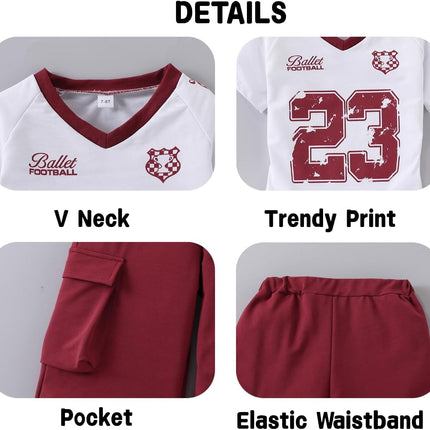Tween Girls Clothes Short Sleeve Graphic T-Shirt Top + Cargo Pants 2Pcs Outfit Set, Size 7-15Years