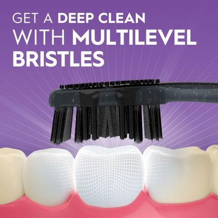 3D White Charcoal Manual Toothbrush, 2-Pack, Medium Bristles, Teeth Whitening Brushes for Adults
