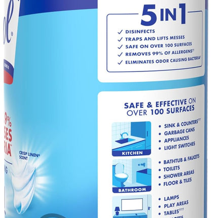 Disinfecting Wipes, All Purpose Cleaner, Multi-Surface Antibacterial Cleaning Wipes, Household Cleaning Supplies, Dorm Essentials, Crisp Linen Scent, 80 Ct.