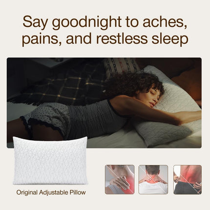 Original Adjustable Pillow, Queen Size Bed Pillows for Sleeping, Cross Cut Memory Foam Pillows - Medium Firm Back, Stomach and Side Sleeper Pillow, Certipur-Us/Greenguard Gold