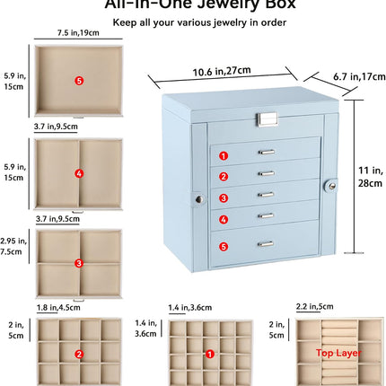 6-Layer Jewelry Box for Women,Large Jewelry Organizer with Drawer