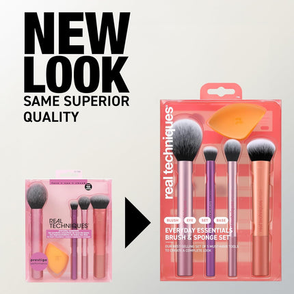 6 Piece Everyday Essentials Makeup Brush Set, Includes 4 Brushes & 2 Makeup Sponges for Foundation, Blush, Bronzer, Contour, Eyeshadow & Powder, Travel Gift Set, Cruelty-Free & Vegan