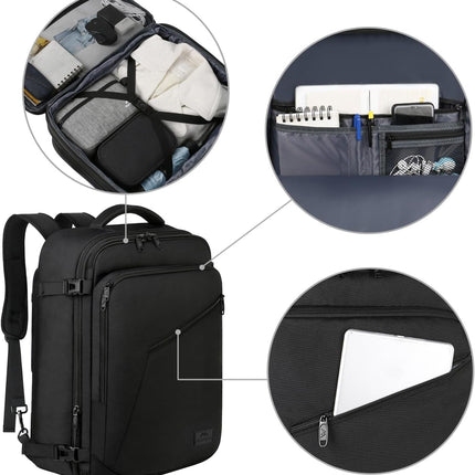 Carry on Backpack, Extra Large Travel Backpack Expandable Airplane Approved Weekender Bag for Men and Women, Water Resistant Lightweight Daypack for Flight 40L, Black