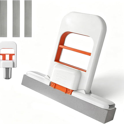 Self Squeezing Mini Mop, Mini Foldable Desktop Mop, Orange Small Sponge Mop, Wet and Dry Use Cleaning System, Replaceable Head, for Desktop, Kitchen, Counter, Glass, Tile (White)
