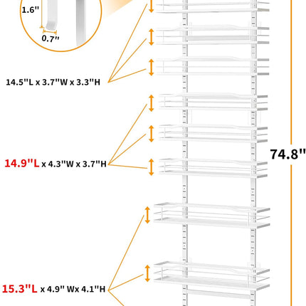 White 9-Tier over the Door Pantry Organizer, Pantry Organization and Storage, Metal Hanging Spice Rack Shelves Door, Home & Kitchen Essentials, Laundry Room Bathroom Organization