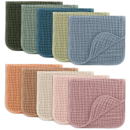 Muslin Burp Cloths 20" X 10", Pack of 10 - Large, 6-Layer, Ultra Absorbent 100% Cotton for Baby Drool and Messes - Soft, Safe & Gentle Baby Burp Cloths for Boys & Girls - Multi