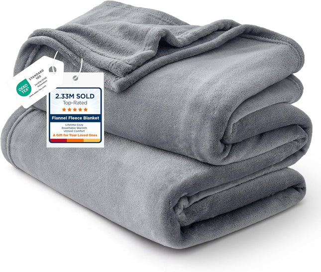 Bedsure Gentlesoft Fleece Bed Blankets Queen Size Grey - Soft Warm Outdoor Picnic Blanket for Camping Travel Lightweight Cozy Anti-Static, Room Home Decor Gifts for Husband and Men, 90X90 Inches