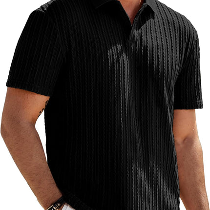 Mens Casual Polo Shirt Summer Short Sleeve Vacation Button Beach Knit Stretchy Golf Shirts