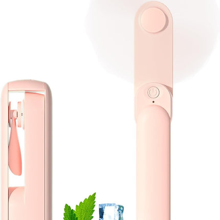Portable Handheld Fan, 2 in 1 Mini Hand Fan, Battery Operated [8-15 Working Hours], USB Rechargeable Personal Foldable Fan for Indoor, Small Pocket Fans Travel Essentials for Outdoor (Pink)
