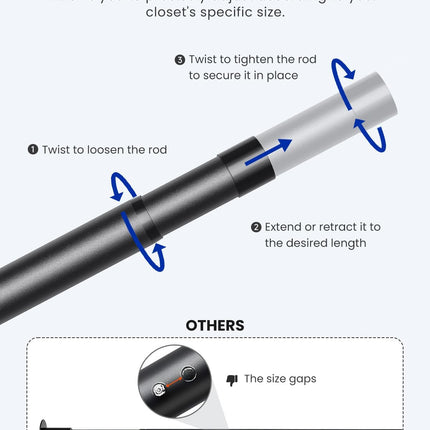 Closet Rods for Hanging Clothes, 17 to 84 Inches Stepless Adjustable Metal Closet Rod, 1.3 Inches Heavy Duty Clothes Hanging Rod for Closet Wardrobes Laundry RV, Black