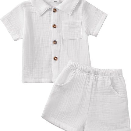 Baby Boy Clothes Baby Boy Outfits Baby Boy Summer Clothes Cotton 2 Piece Set with Button down Shirt and Shorts 0-3T